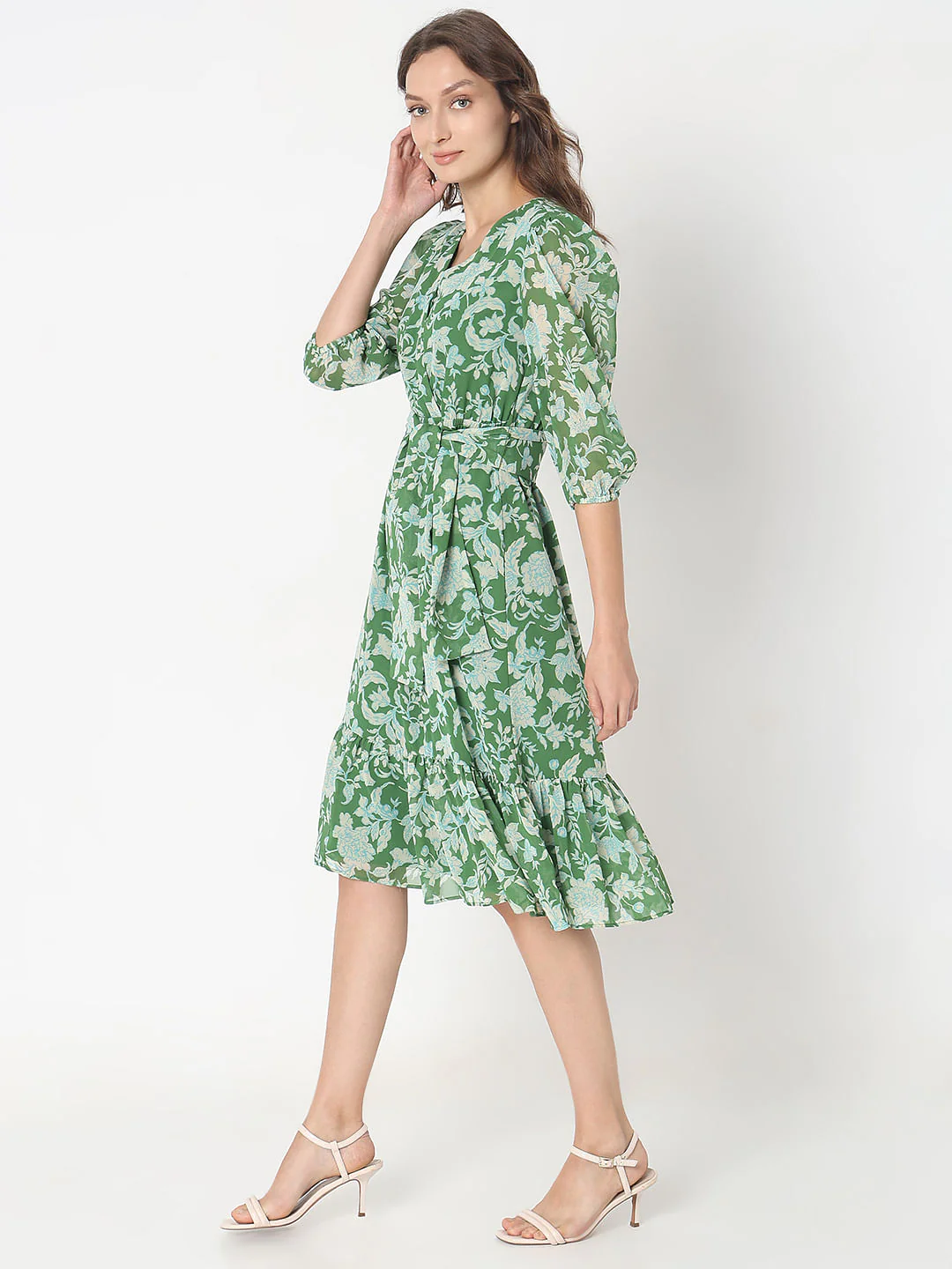 Green Floral Print Midi Dress - Image 3