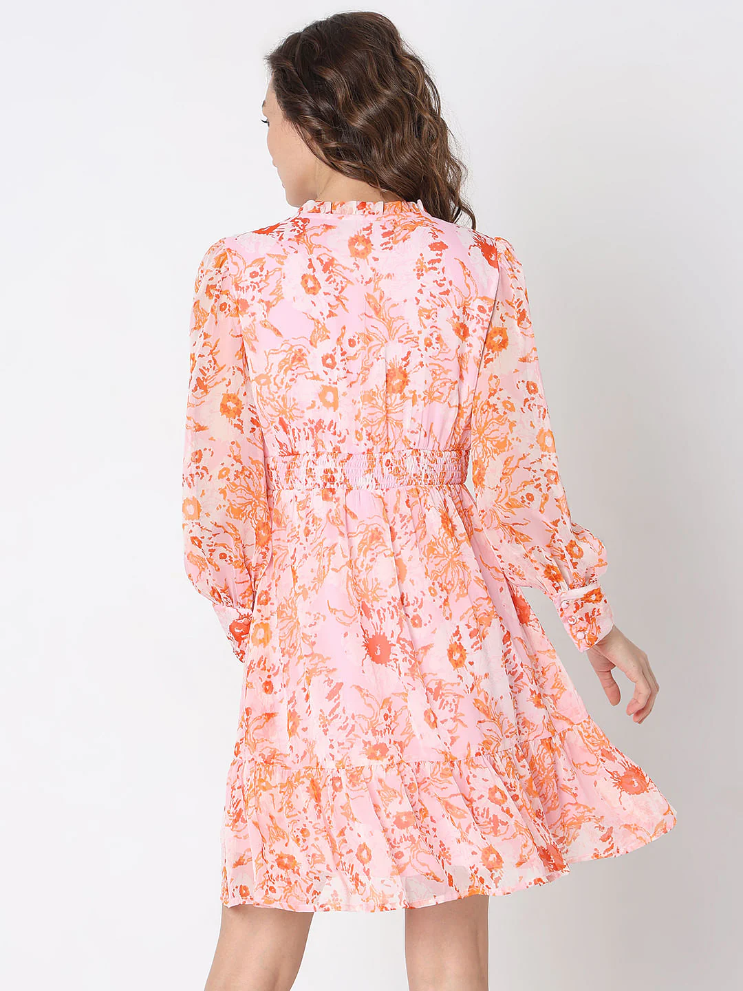 Orange Floral Fit & Flare Dress - Image 4