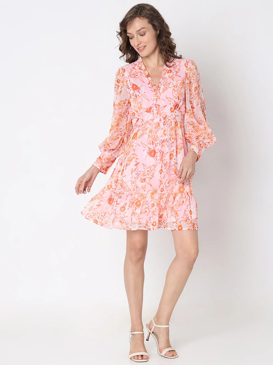 Orange Floral Fit & Flare Dress - Image 5
