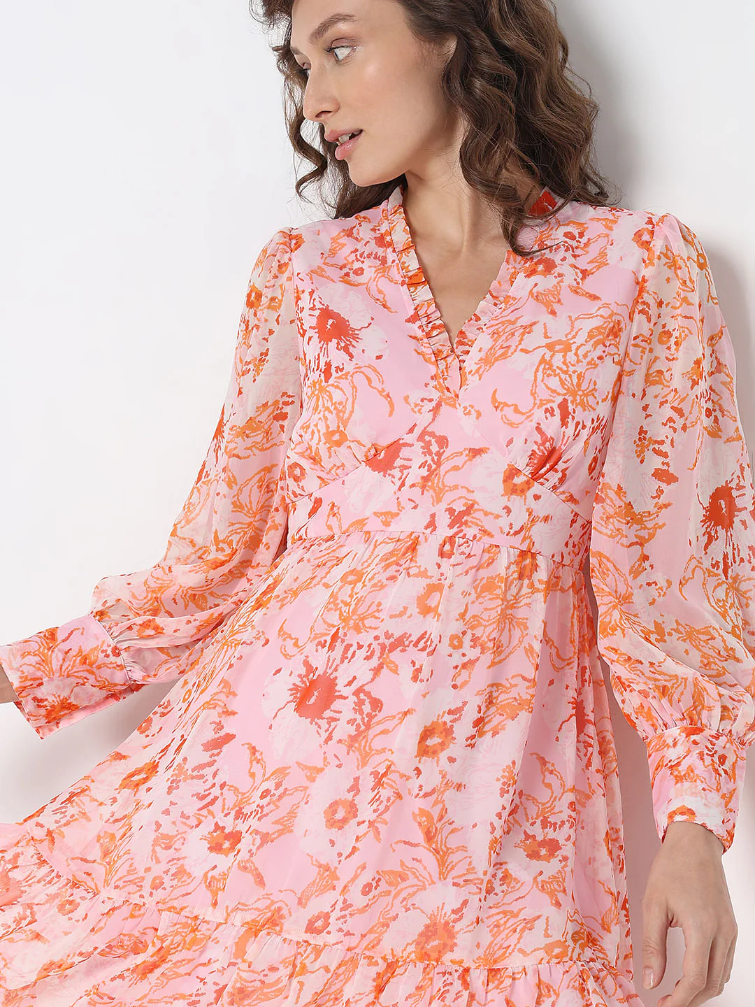 Orange Floral Fit & Flare Dress - Image 6