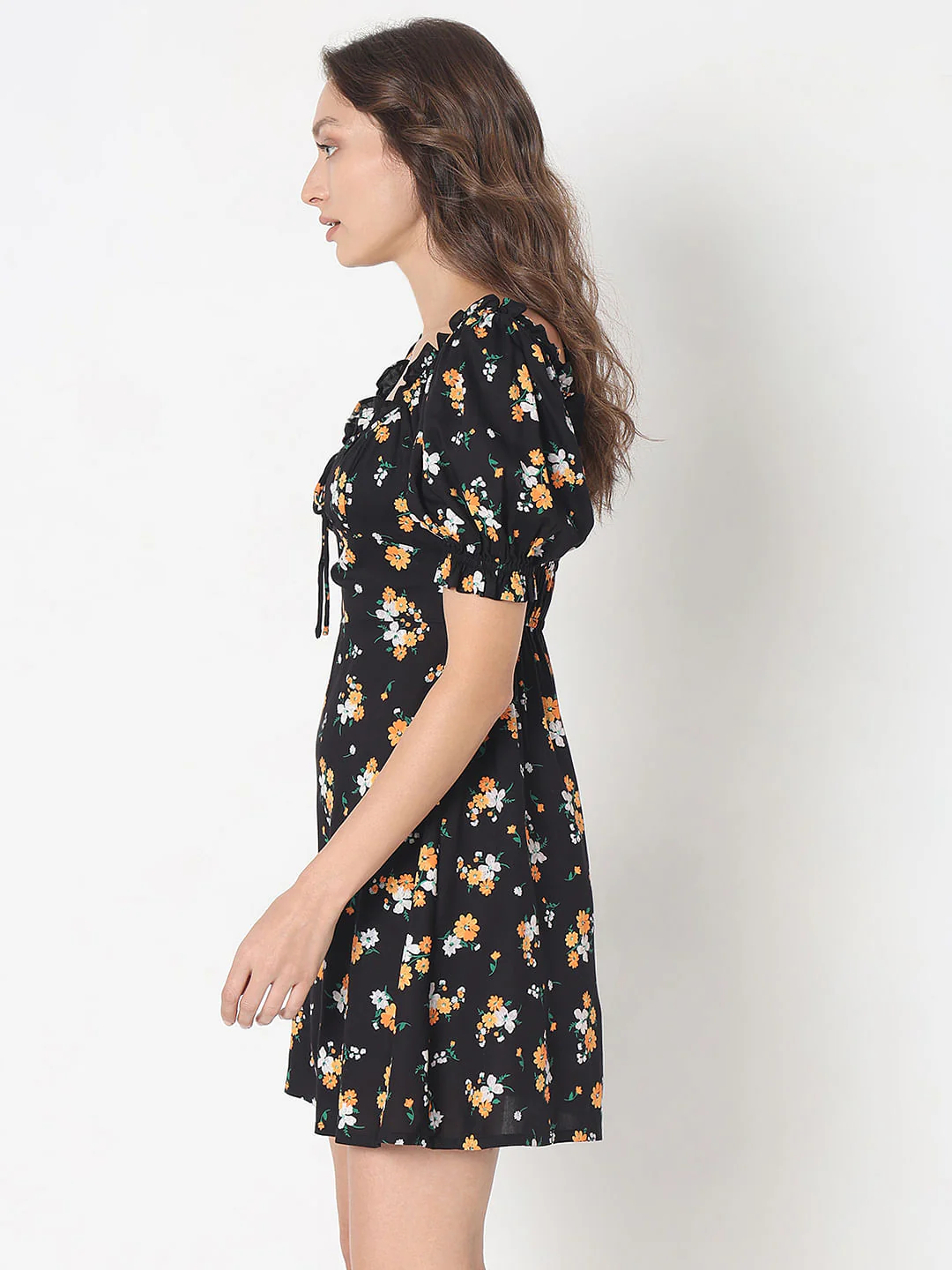 Black Floral Print Mini Dress - Image 3