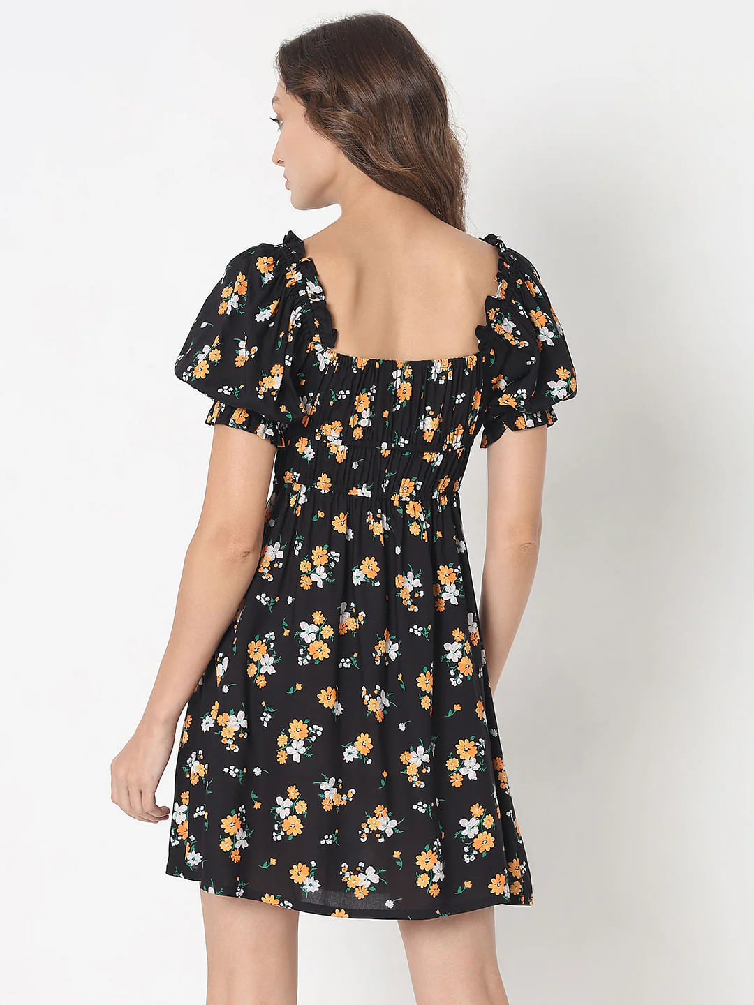 Black Floral Print Mini Dress - Image 4