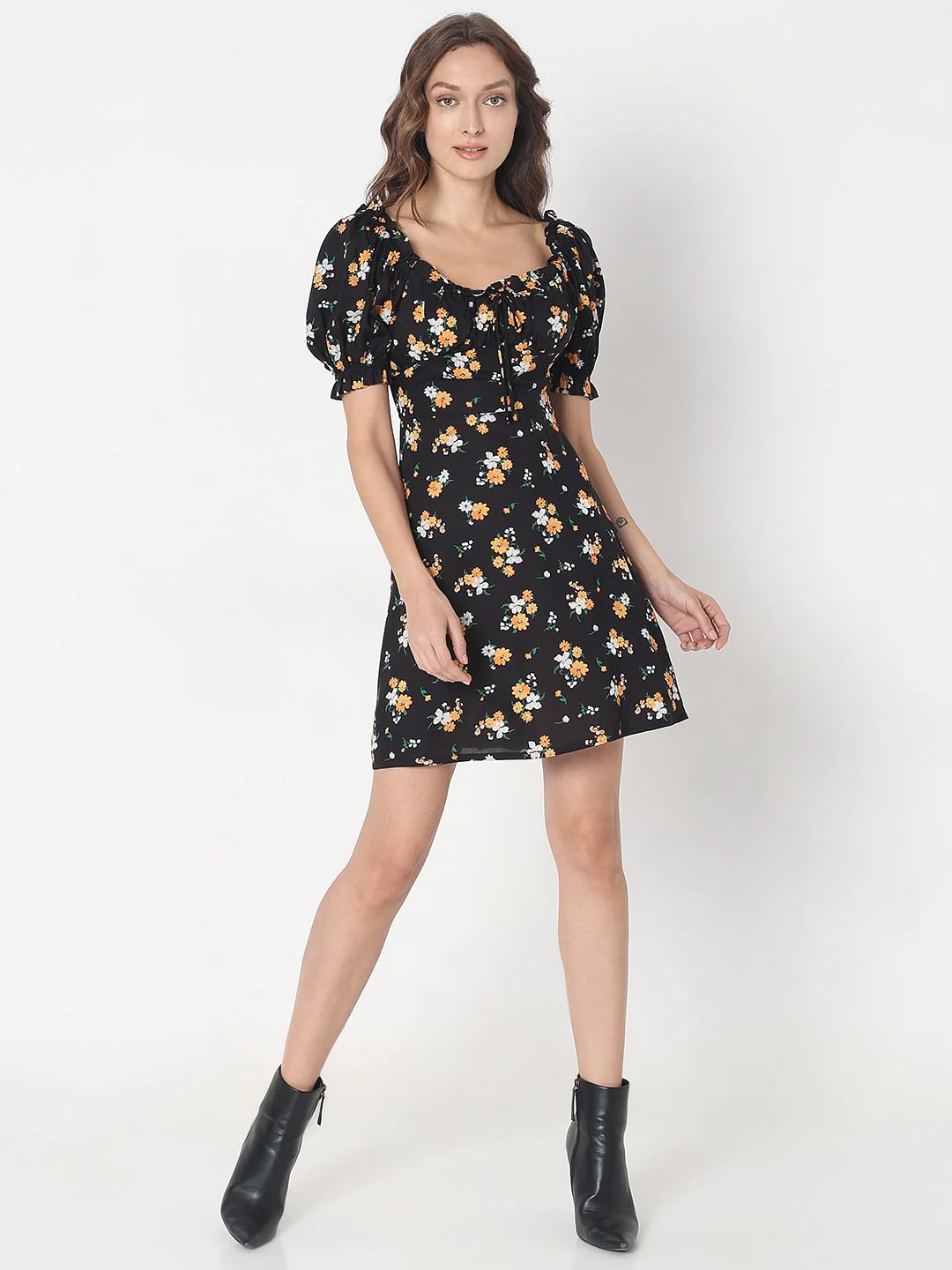 Black Floral Print Mini Dress - Image 5