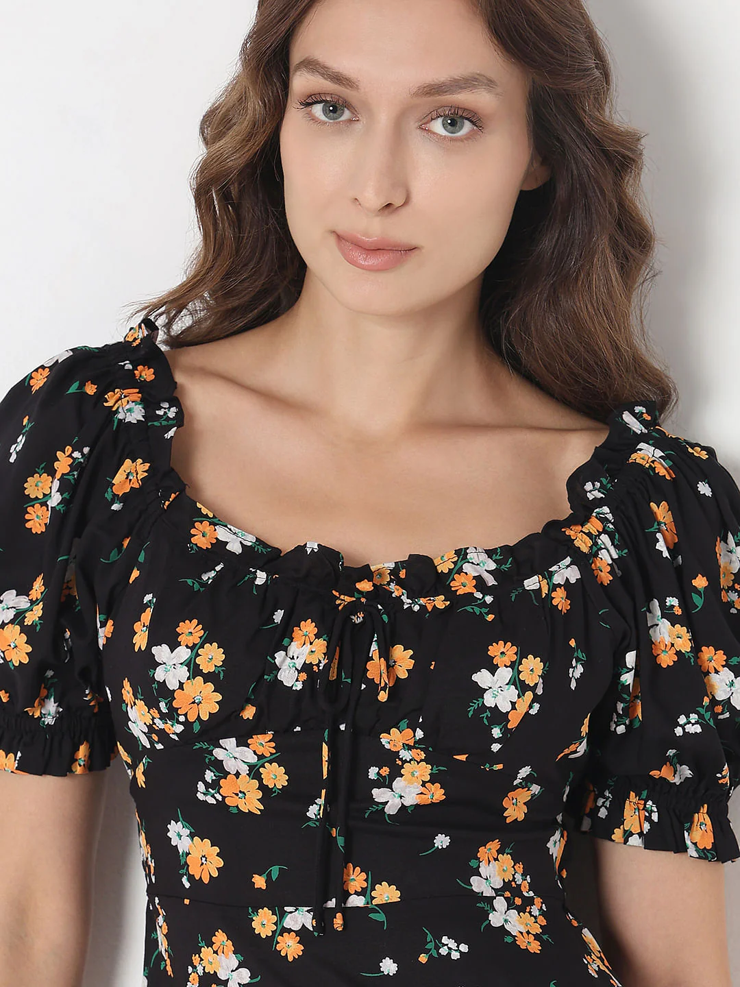 Black Floral Print Mini Dress - Image 6