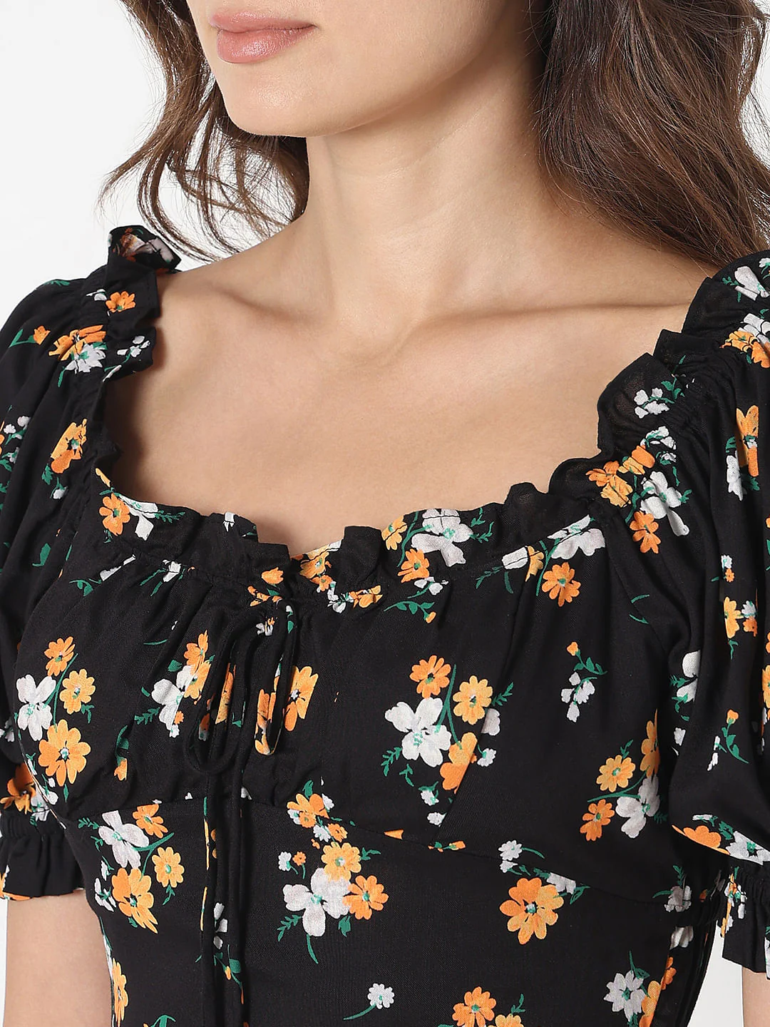 Black Floral Print Mini Dress - Image 8