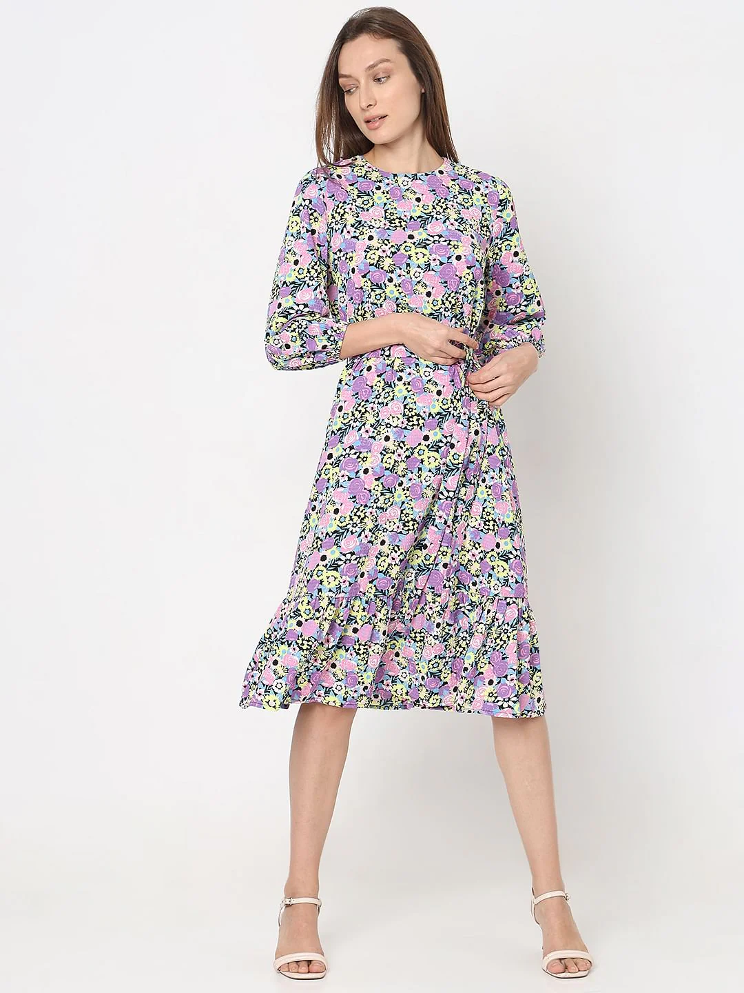Purple Floral Fit & Flare Dress - Image 2