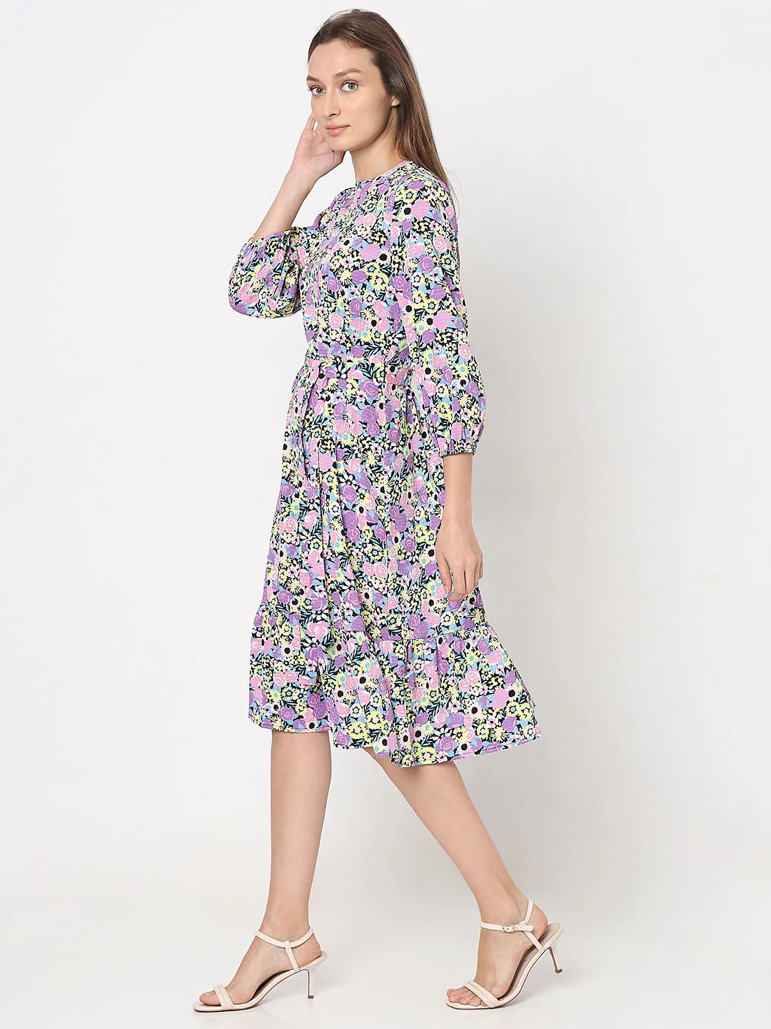 Purple Floral Fit & Flare Dress - Image 3
