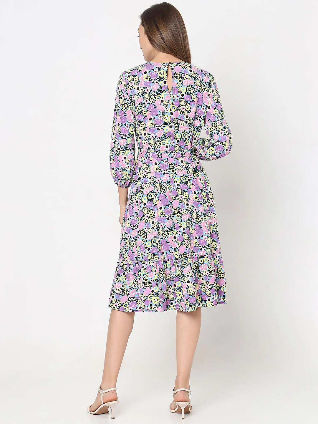 Purple Floral Fit & Flare Dress - Image 4