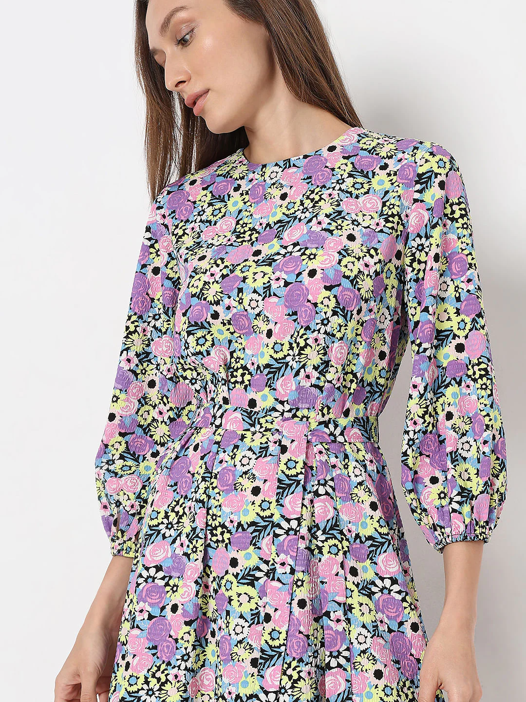 Purple Floral Fit & Flare Dress - Image 5