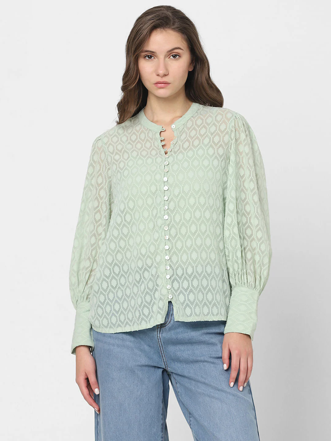 Light Green Sheer Printed Tops - Image 2