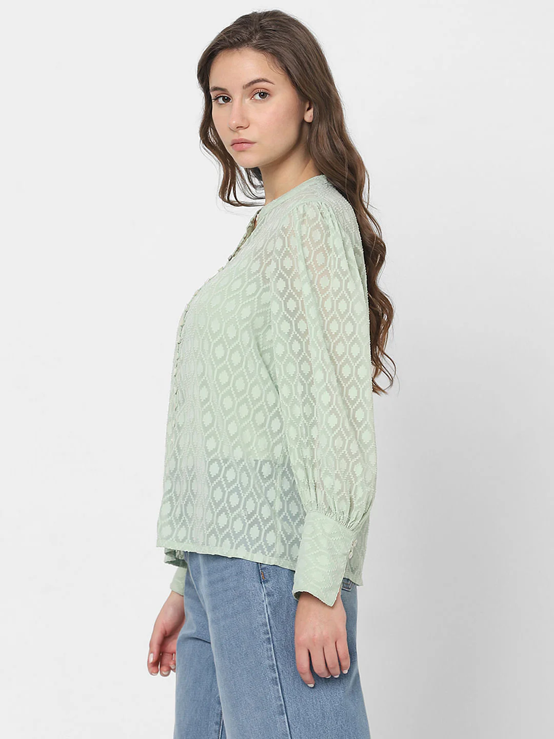Light Green Sheer Printed Tops - Image 3
