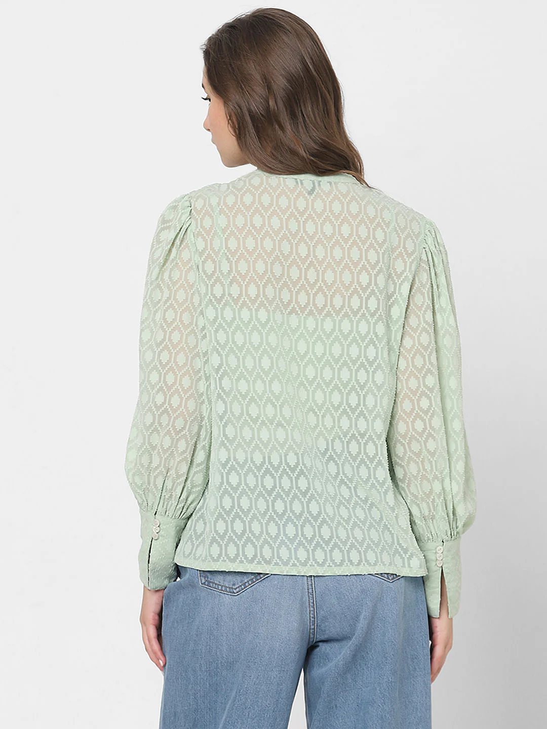 Light Green Sheer Printed Tops - Image 4