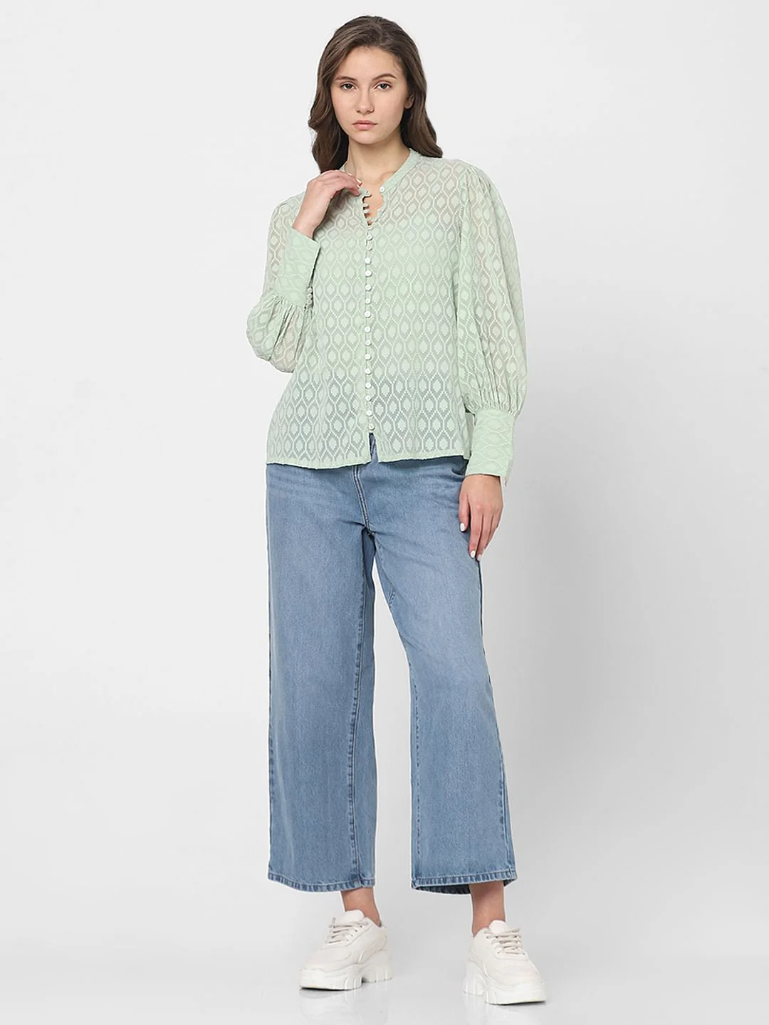 Light Green Sheer Printed Tops - Image 5