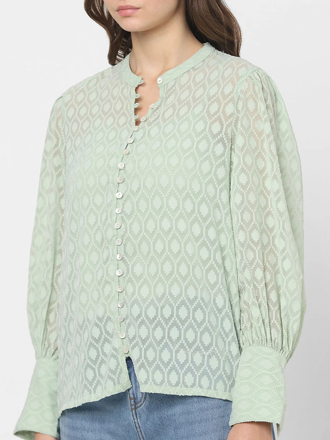 Light Green Sheer Printed Tops - Image 6