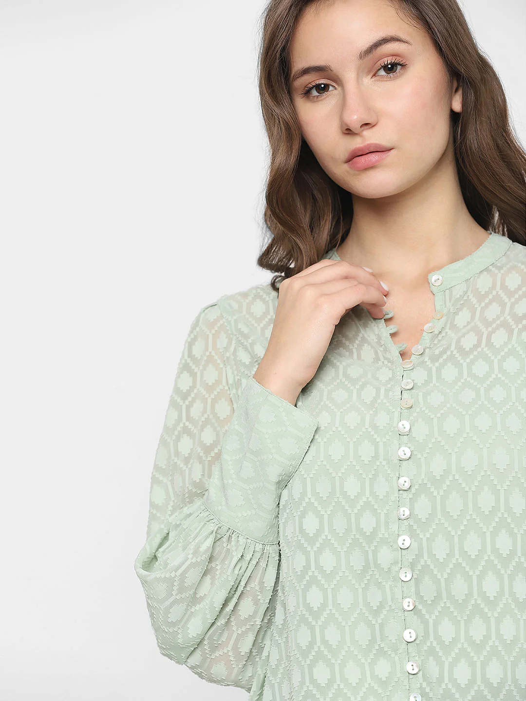 Light Green Sheer Printed Tops - Image 8