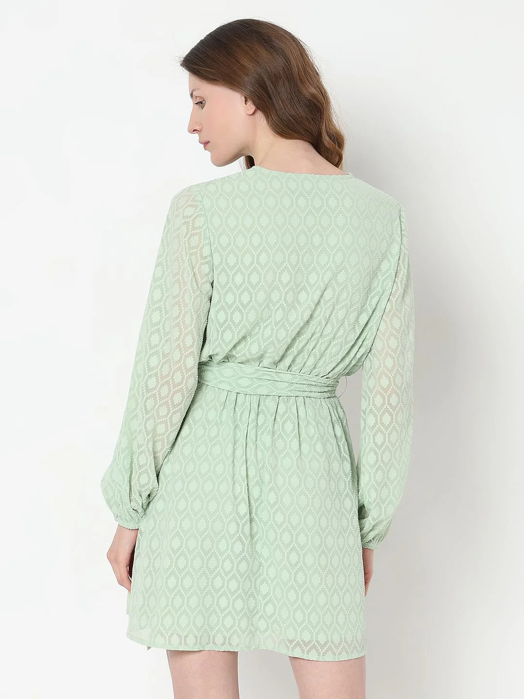 Green Textured Wrap Dress - Image 4