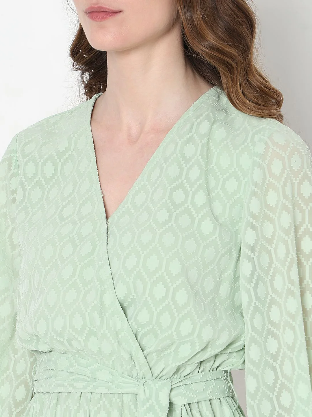 Green Textured Wrap Dress - Image 8