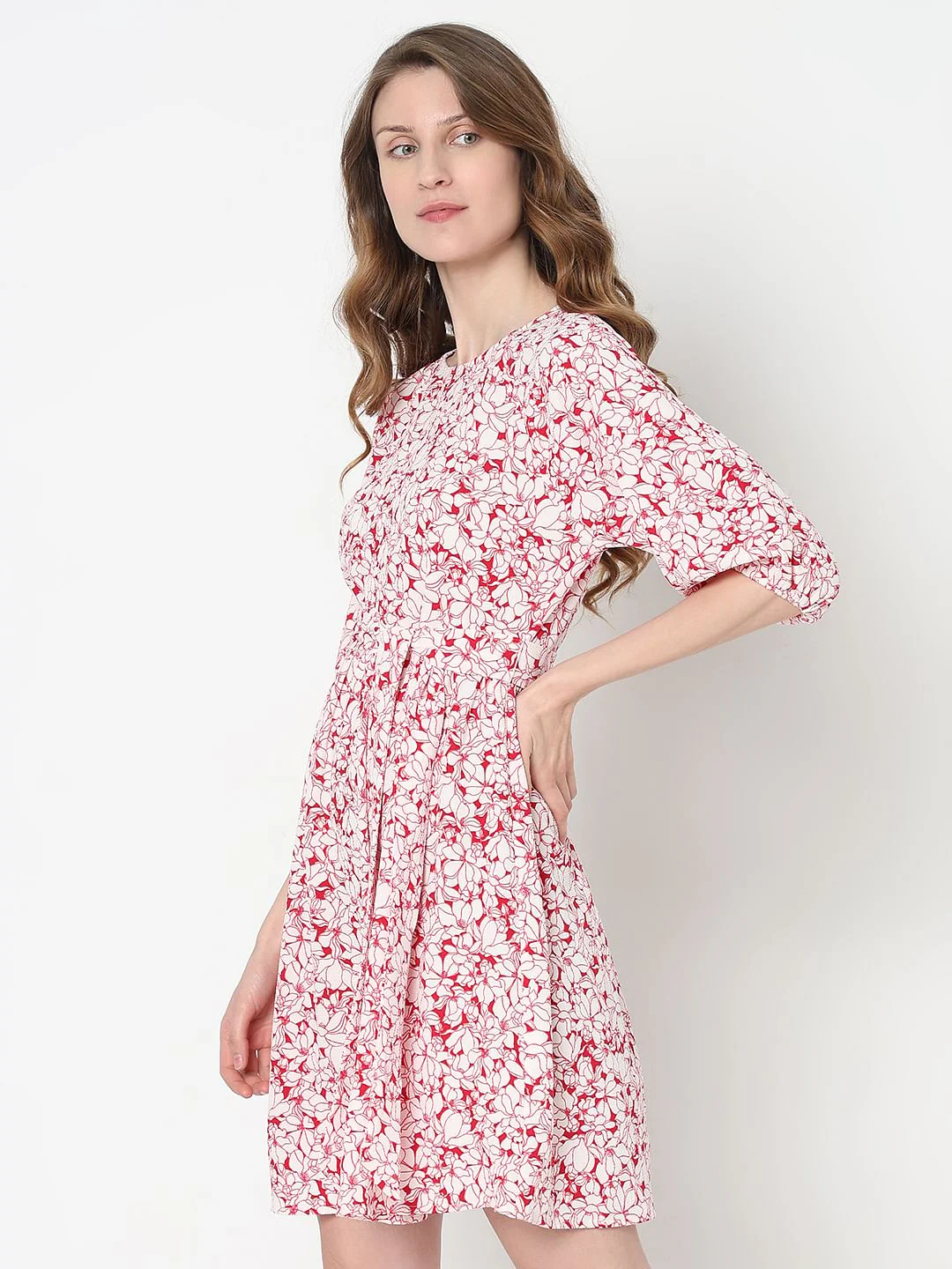 White & Red Floral Dress - Image 3