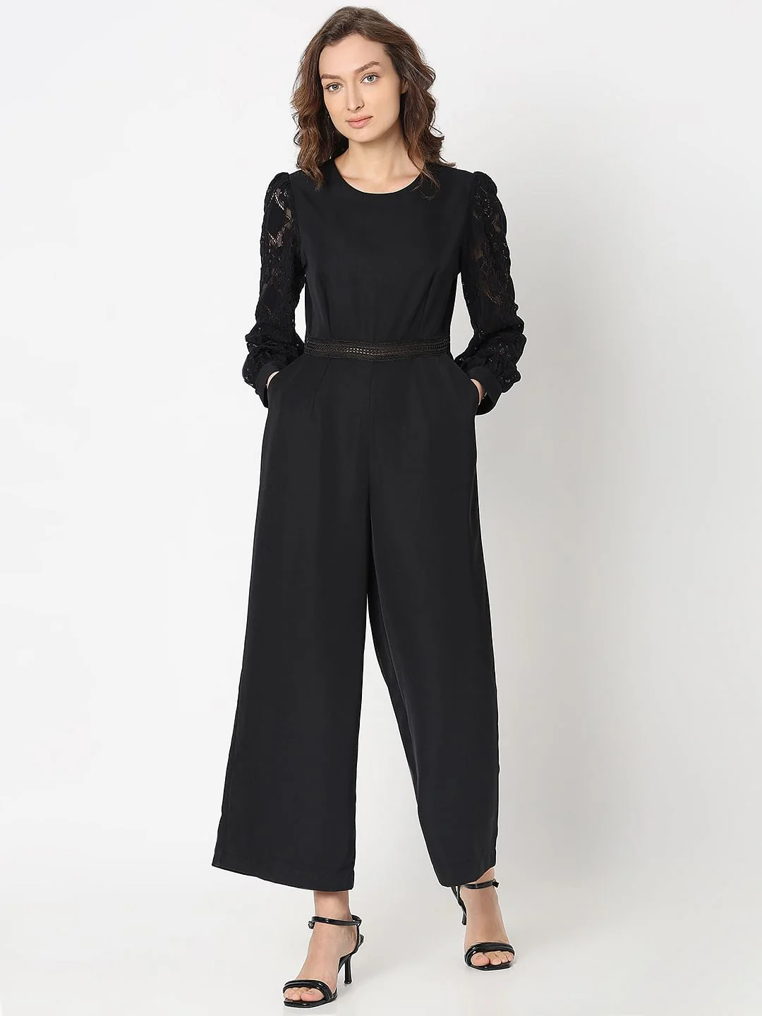 Black Lace Sleeves Jumpsuit - Image 2