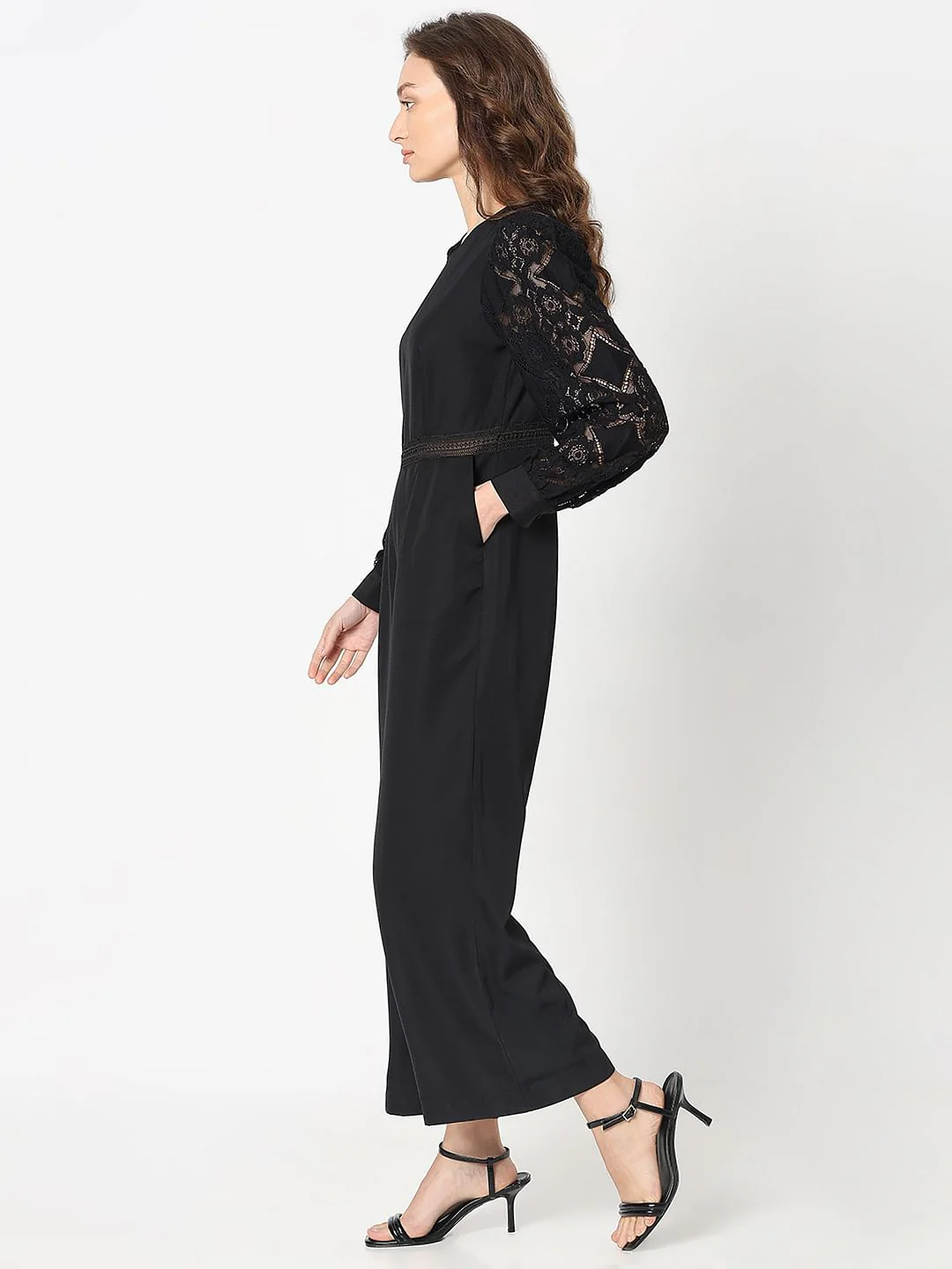 Black Lace Sleeves Jumpsuit - Image 3