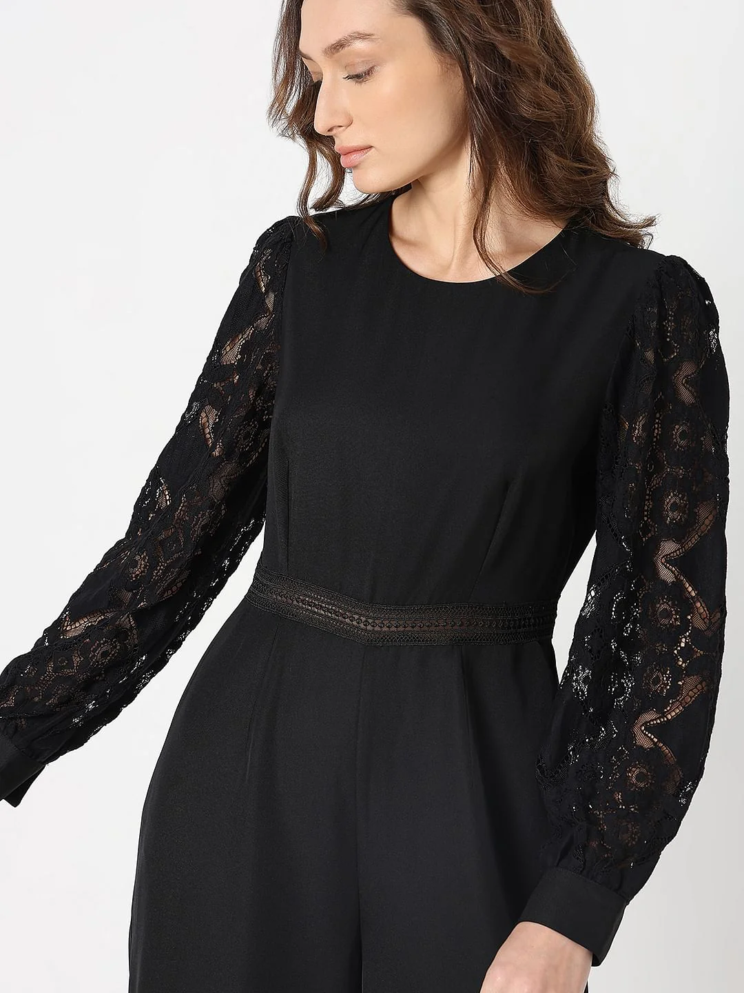 Black Lace Sleeves Jumpsuit - Image 5
