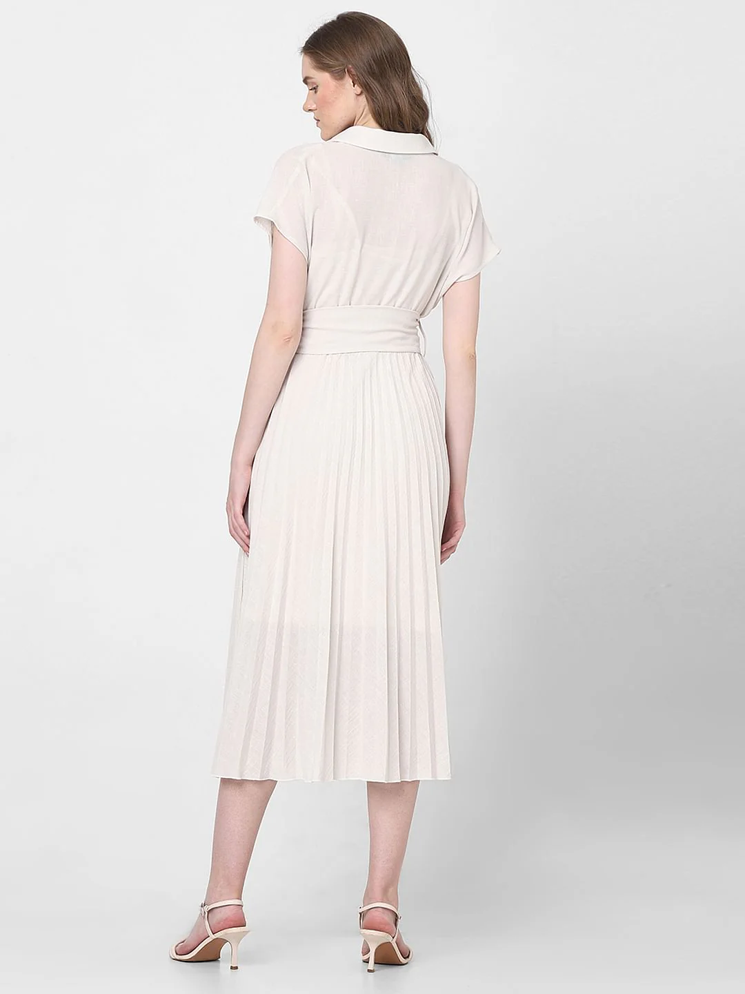 White Pleated Midi Dress - Image 4