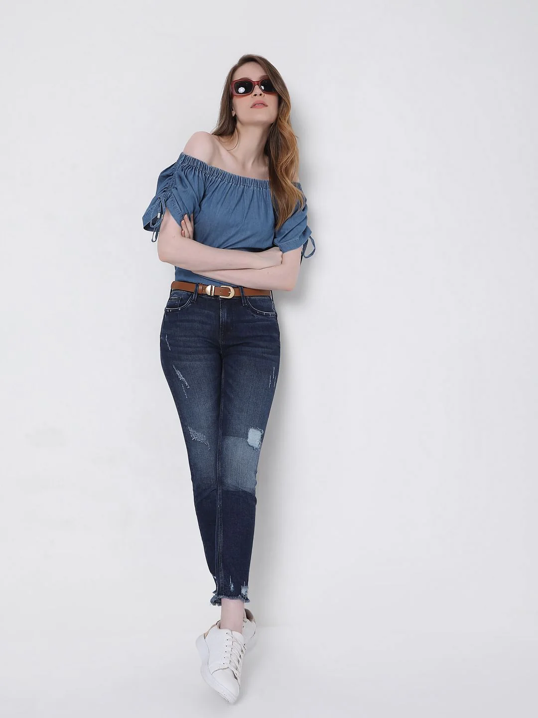 Blue Denim Off-Shoulder Top