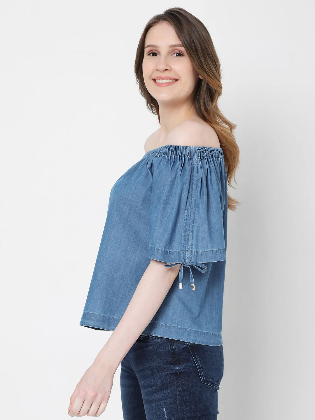 Blue Denim Off-Shoulder Top - Image 3