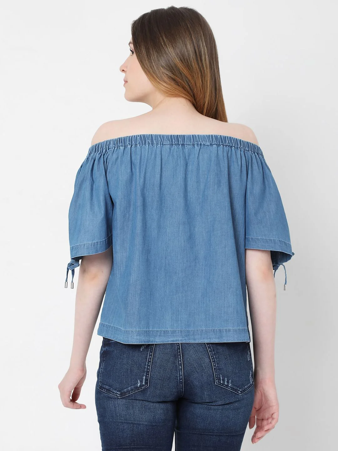 Blue Denim Off-Shoulder Top - Image 4