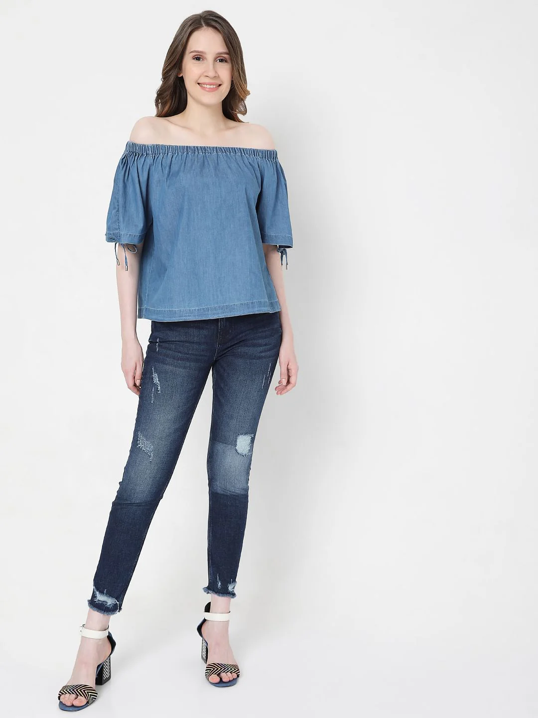 Blue Denim Off-Shoulder Top - Image 5