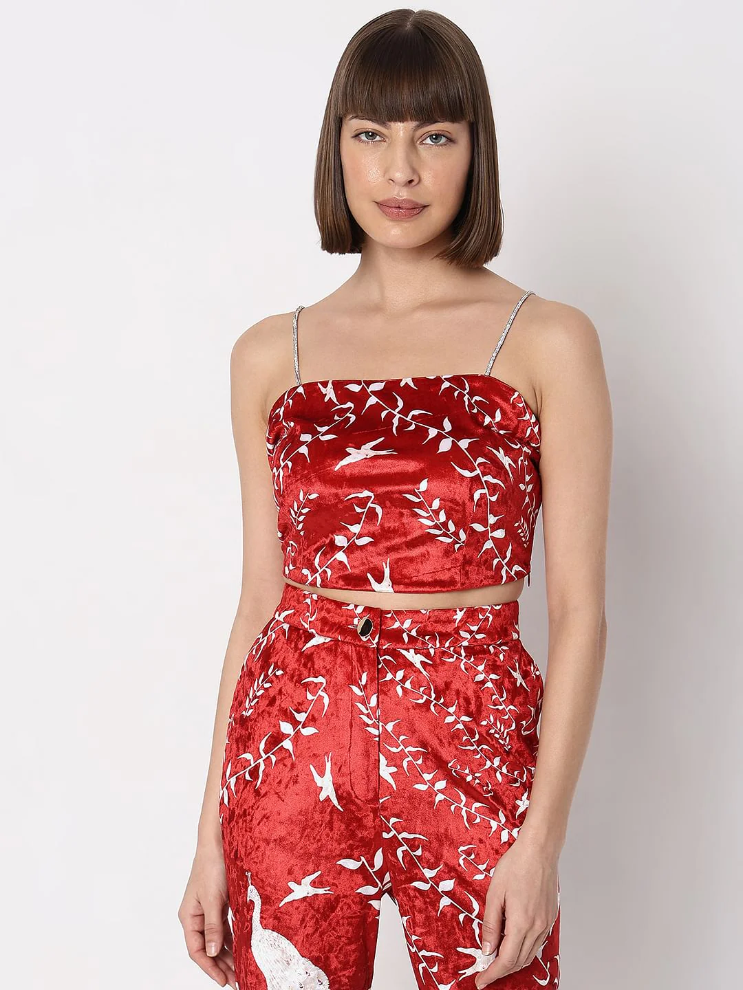Red Printed Co-Ord Set Crop Top - Image 2