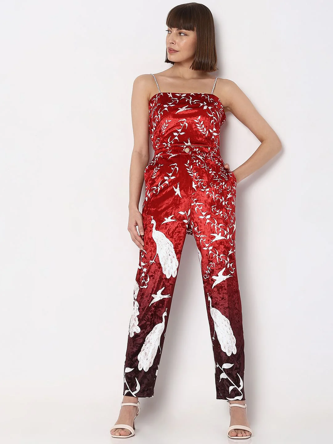 Red Printed Co-Ord Set Crop Top - Image 5