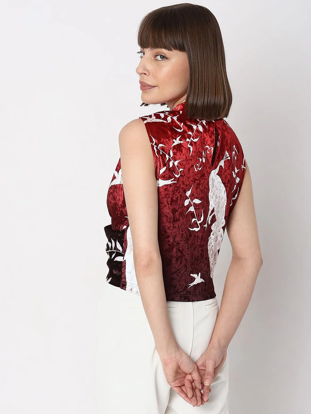 Red Printed Twisted High Neck Top - Image 4