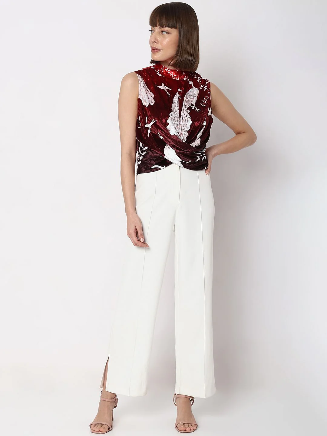 Red Printed Twisted High Neck Top - Image 5