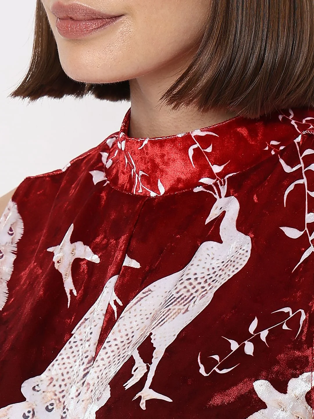 Red Printed Twisted High Neck Top - Image 8
