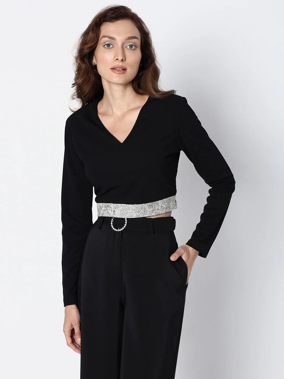 Marquee Black Diamante Band Crop Top - Image 2