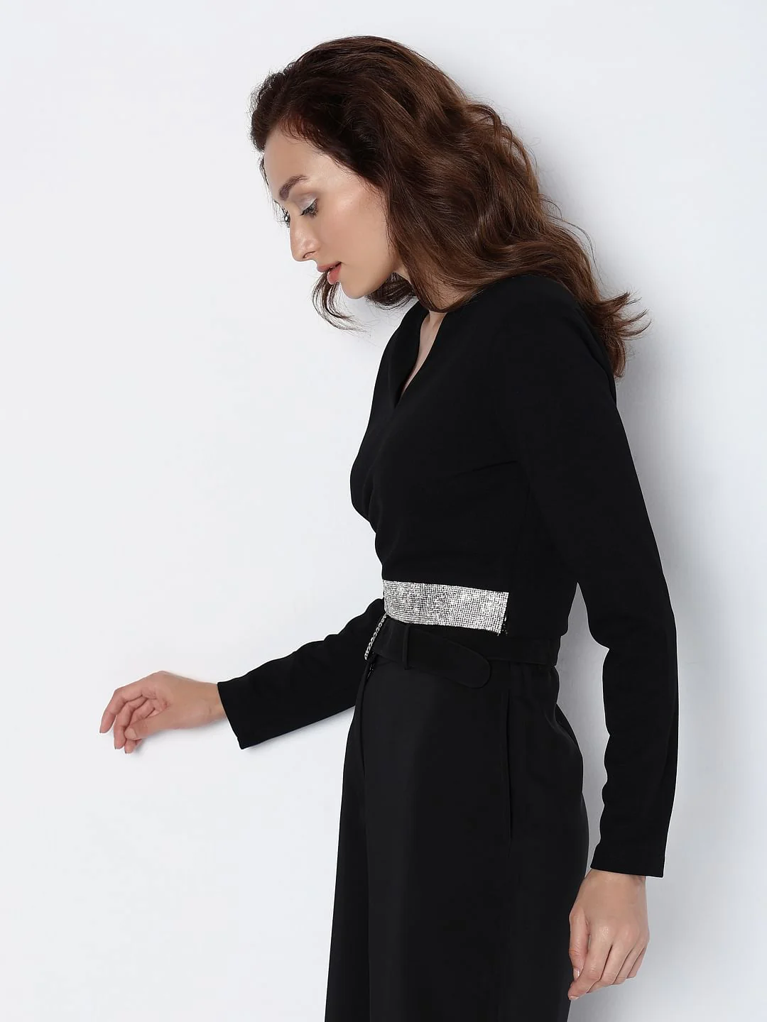Marquee Black Diamante Band Crop Top - Image 3