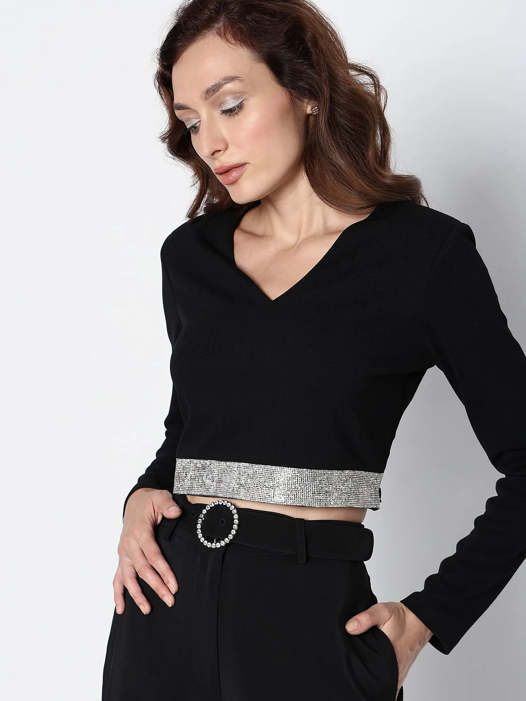 Marquee Black Diamante Band Crop Top - Image 6