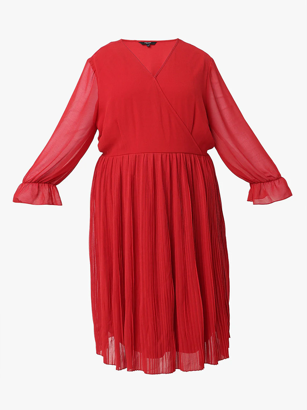 Curve Red Pleated Fit & Flare Dress - Image 6