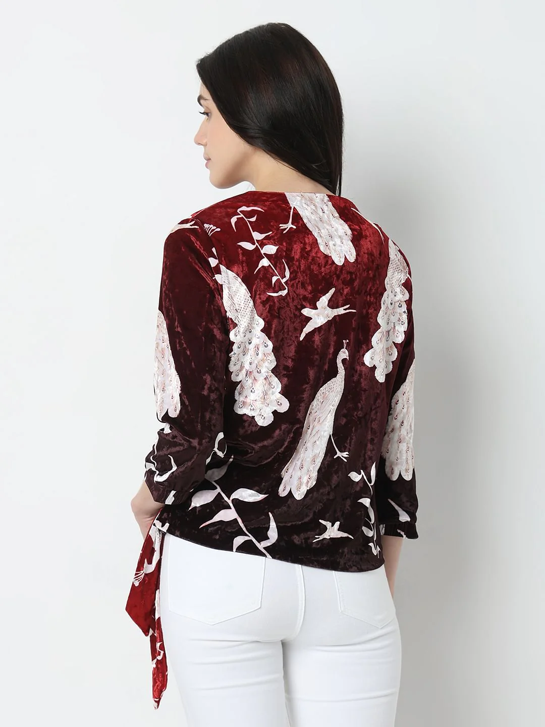 Maroon Printed Wrap Top - Image 4