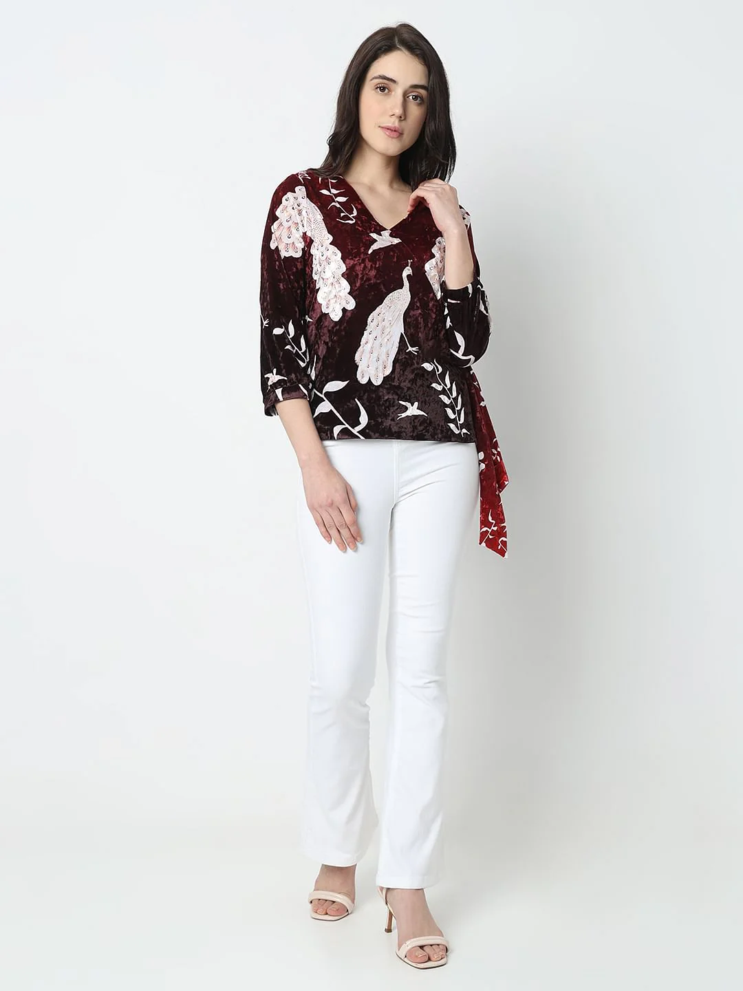 Maroon Printed Wrap Top - Image 5