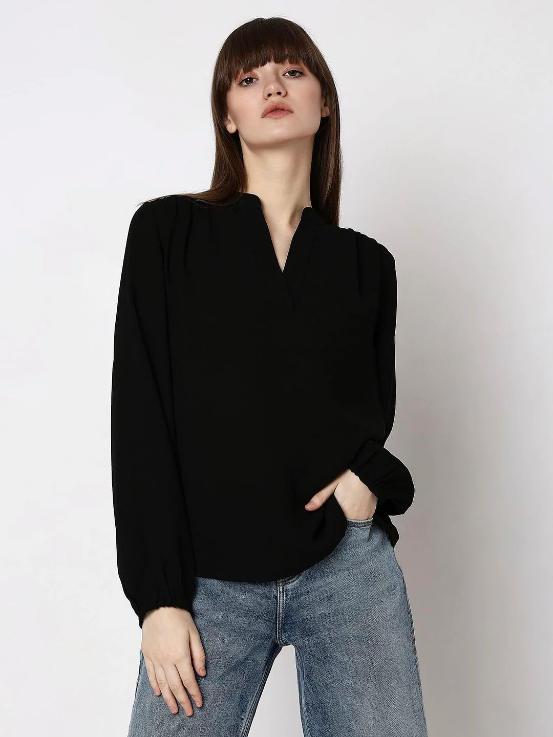 Black V-Neck Top - Image 2