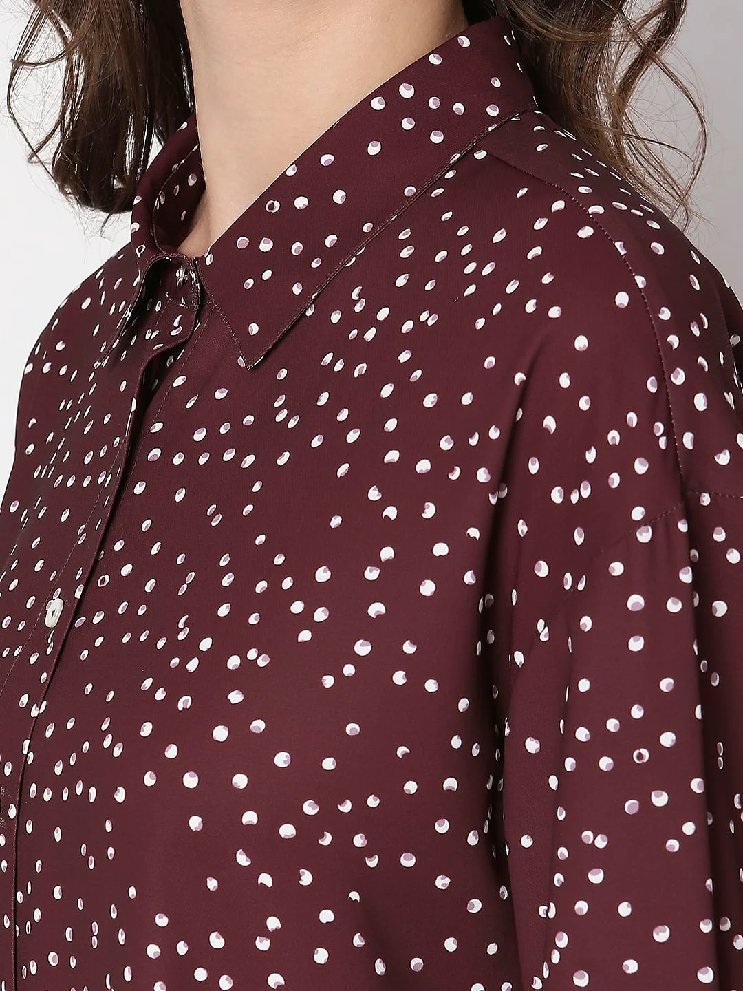 Maroon Polka Dot High-Low Shirt - Image 8