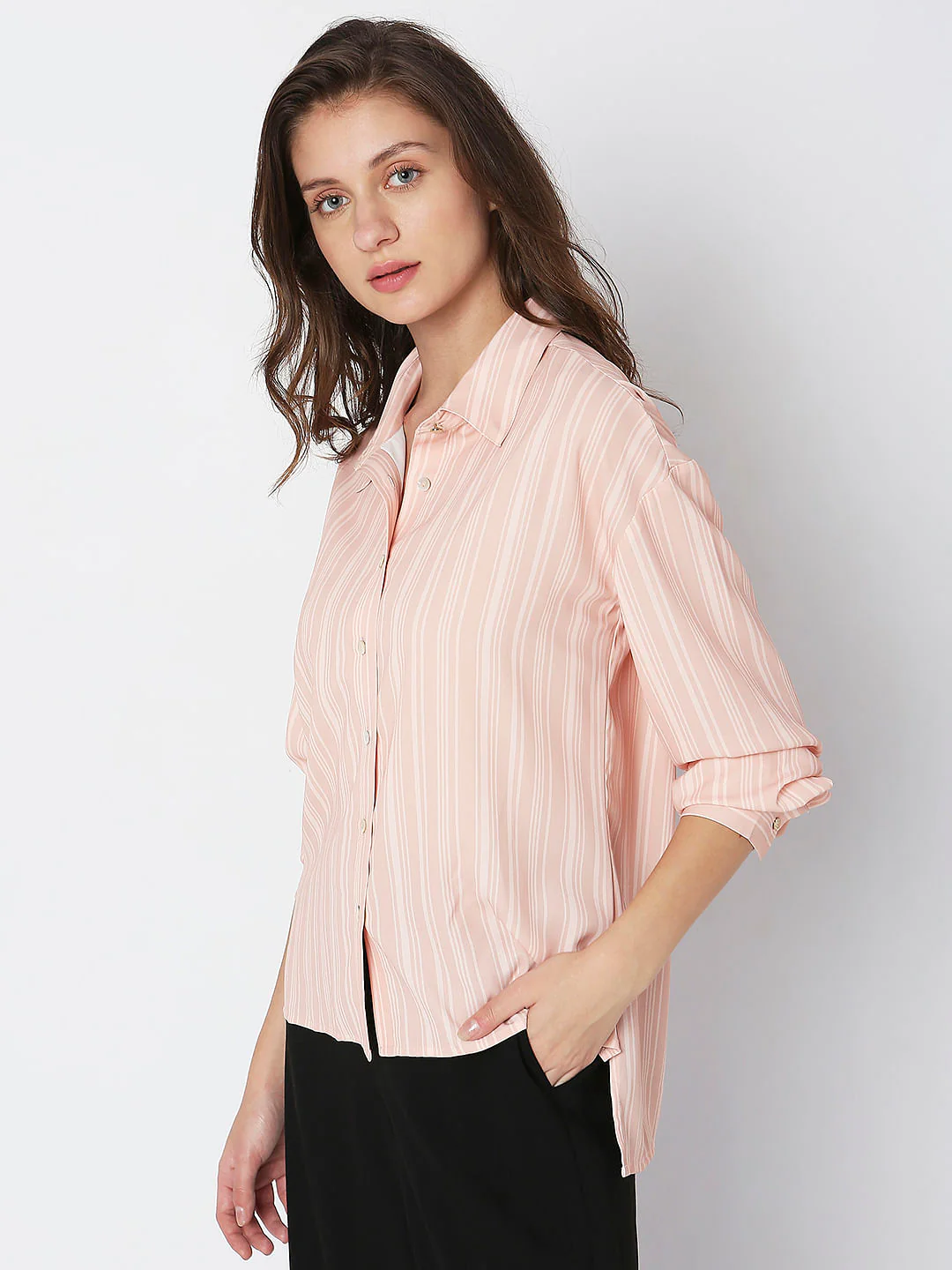 Peach Striped High-Low Shirt - Image 3