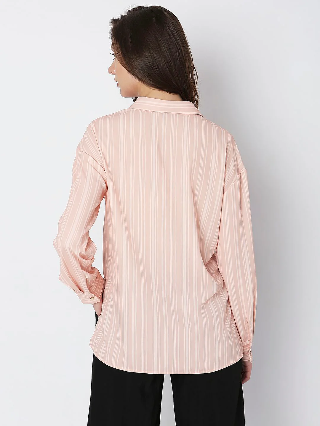 Peach Striped High-Low Shirt - Image 4