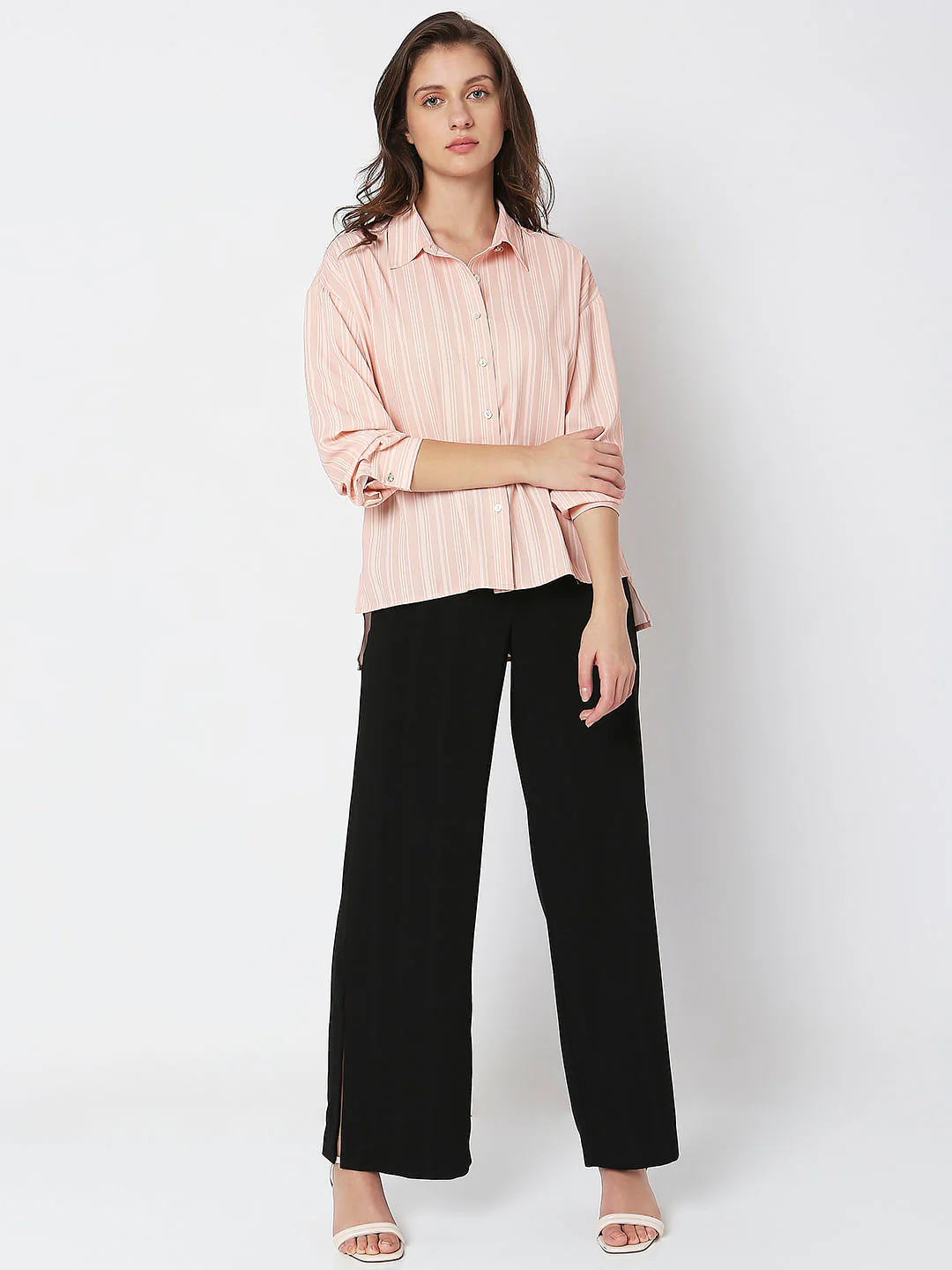 Peach Striped High-Low Shirt - Image 5