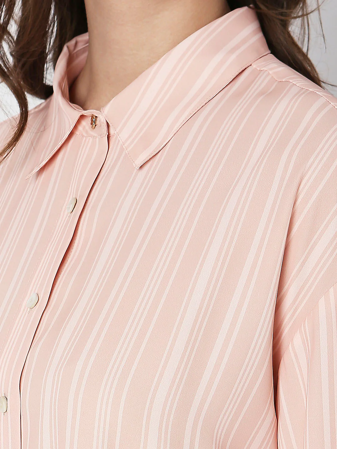 Peach Striped High-Low Shirt - Image 8
