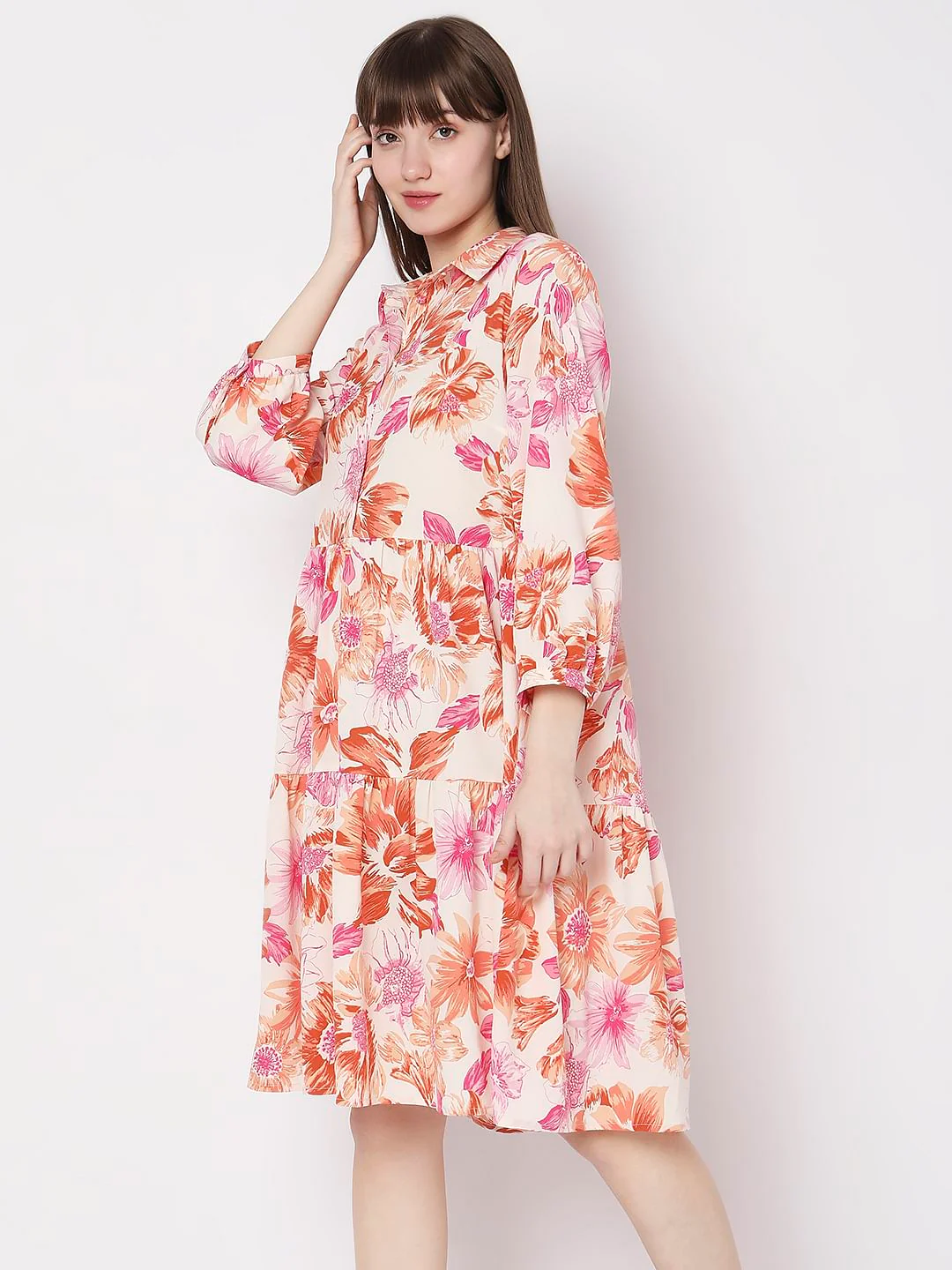 Beige Floral Print Shift Dress - Image 3