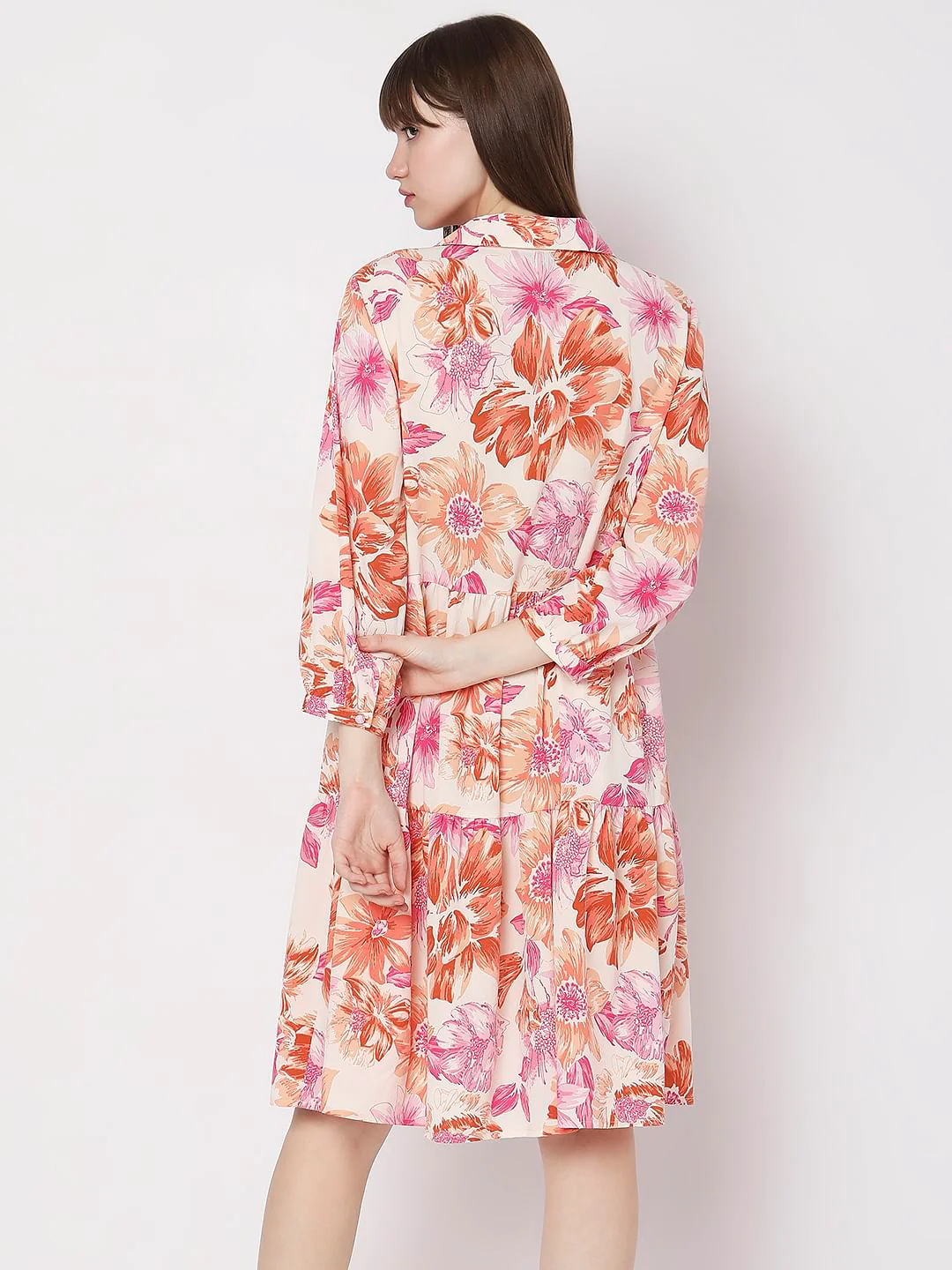 Beige Floral Print Shift Dress - Image 4