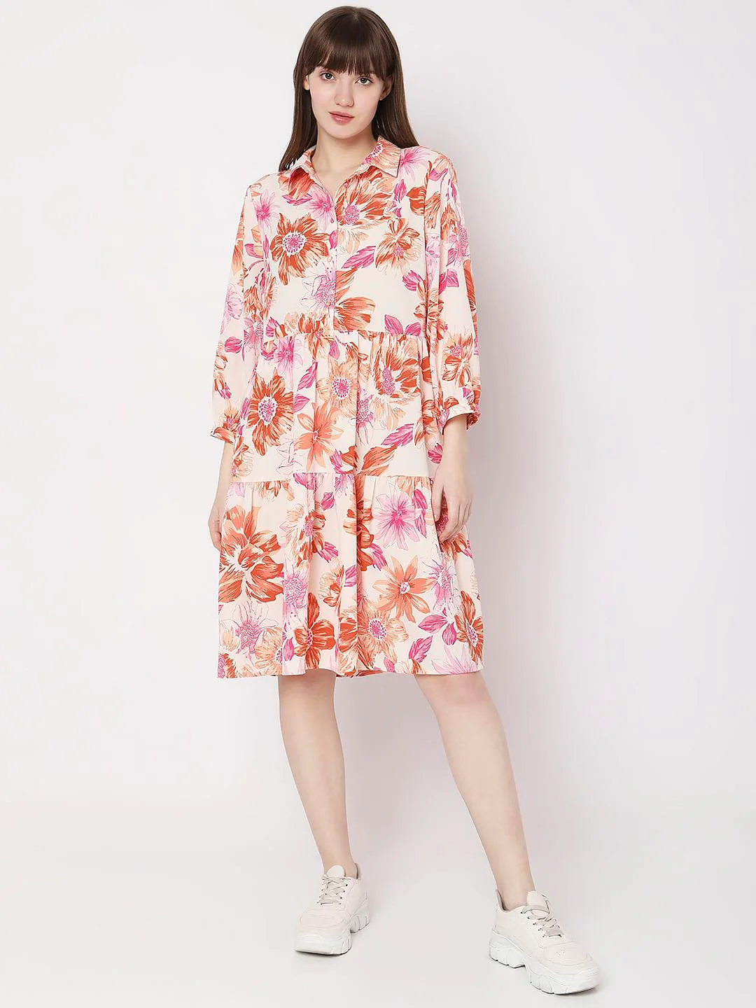 Beige Floral Print Shift Dress - Image 5